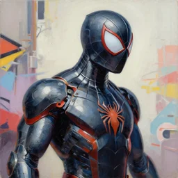 greg manchess portrait painting of an armored dark iron spiderman as overwatch character, medium shot, asymmetrical, profile picture, organic painting, sunny day, matte painting, bold shapes, hard edges, street art, trending on artstation, by huang guangjian, gil elvgren, ruan jia, greg rutkowski, gaston bussiere