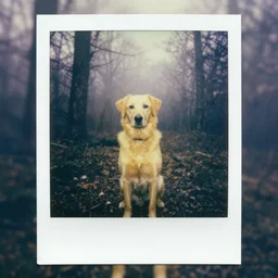 yellow dog man, creepypasta, old colored polaroid, 1 9 2 0's, liminal, foggy forest