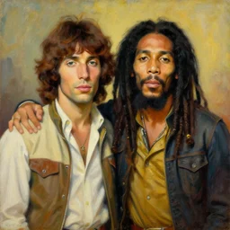 A beautiful painting of jim morrison and bob marley. Painting by Nikolai Rerikh, Trending on artstation