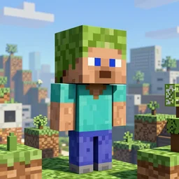 a cgi photo of a minecraft grass block in the middle of a city
