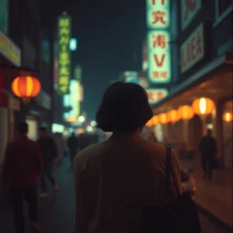 style of wong kar - wai and in the mood for love, background blur, a killer back to the camera, nighttime, cinematic, movie scene, high details, vivid