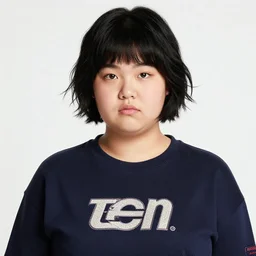 a high resolution photo of a cute, plump, chubby, teenage model with short, thick black hair wearing trendy clothes. teen vogue.