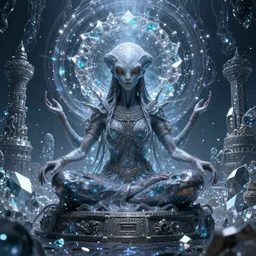 psychedelic alien diety revealing the truth about consciousness to an ancient civilization, high quality, crystal waves