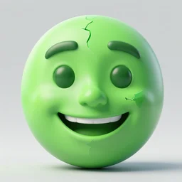 smiling green human face as broken 3 d meshes