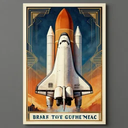 poster of the space shuttle, art deco style, vintage, ultra detailed, high resolution
