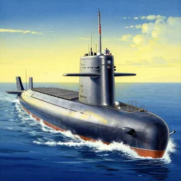 a beautiful painting nuclear submarine, by ukiyo - e award - winning art color screen printing