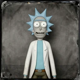 photography of cartoon rick and morty, tintype, deregoue