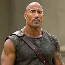 Film still close-up shot of Dwayne Johnson as marcus aurelius decimus meridius from the movie Gladiator. Photographic, photography