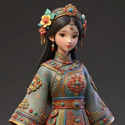 intricate richly detailed colored 3 d illustration of a girl in a traditional chinese dress completely render by rossdraws, thomas kinkade