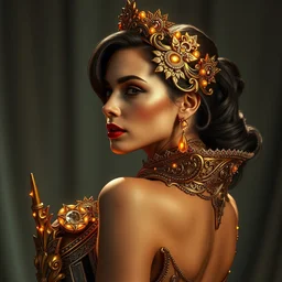 side portrait of ecclectic angelina jolie as a vamperic heroine, beautiful, attractive, glowing, ornate and intricate, jaw dropping, dynamic lighting, intricate and detailed, 4 k octane render