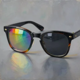 ( ( a beautiful 8 k photorealistic masterpiece oil painting ) ( of ( one lens of the glasses is rainbow - coloured and the other is night - black ) ) ) ( hyperrealism ) ( 1 6 k ) ( trending on artstation )