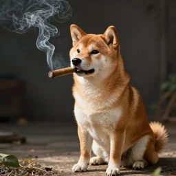 a shiba dog smoking a cigar