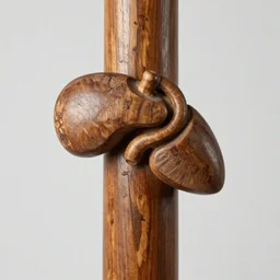 a very detailed carved wooden pole in the shape of a human larynx