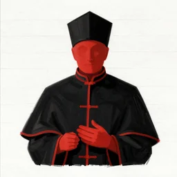 picture of bishop drawn in microsoft paint, 2 color palette, black and red,