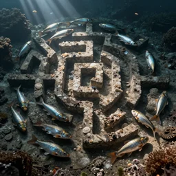 a maze made of fish swimming
