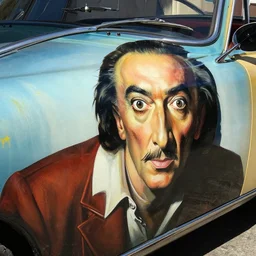 close - up 8 0 s car painting by salvador dali, synthwave
