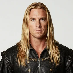 a renaissance portrait of Randy Orton with long flaxen blond hair