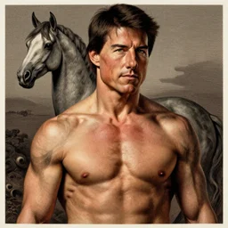 a centaur, chimera, tom cruise torso, majestic matte painting, by Beeple, Gustave Dore, Artstation, CGsociety