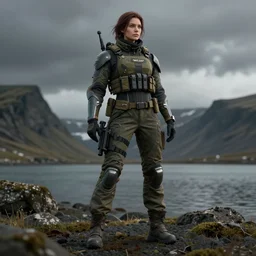 full body tactical military sci-fi female character on the surface of Iceland made by Stanley Artgerm Lau, WLOP, Rossdraws, James Jean, Andrei Riabovitchev, Marc Simonetti, Yoshitaka Amano, ArtStation, CGSociety, concept art, cgsociety, octane render, trending on artstation, artstationHD, artstationHQ, unreal engine, 4k, 8k