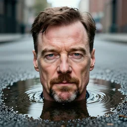portrait of walter white's!! face on a as a puddle of water!!!!!! on a street, close up 8 k photo still