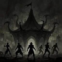 beautiful matte painting silhouette of a dark evil circus, Moebius, frank frazetta, sid mead, james gurney, thomas kinkade, rodney mathews, trending on artstation