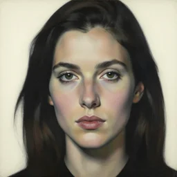 hyperrealism close - up portrait of a beautiful slavic woman, ivory background, by roy liechtestein, by andy warhol, canvas, acrylic paint, dark and dull palette
