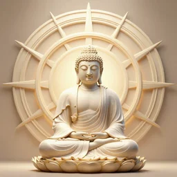 2 d techno buddha in front of concentric geometric radial sun portal with ancient wuji symbols embedded within it, black fine lines, sci fi, artstation