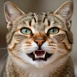 portrait of a cat with real human teeth, highly detailed photography