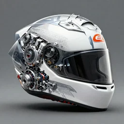 a mechanical robotic shoei helmet for motogp highly detailed, digital painting, concept art, smooth, sharp focus, illustration, art by greg rutkowski