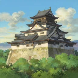 ancient castle, painting by makoto shinkai