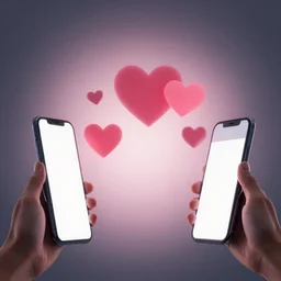 2 phones send hearts to each other through the air. 2 phones. hypnotic background. 2 phones.