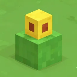 two blocks, a smaller yellow block on top of a bigger green block, in Minecraft