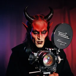 a haunting portrait of a demon, headshot, stage lighting, kodak eastman double x 5 2 2 2 film stock, panavision millennium xl 2, 1 9 3 0 s -'4 0 s baltar lenses, vivid colours