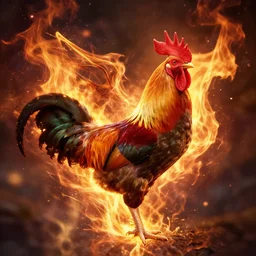 rooster phoenix, radiant, fire