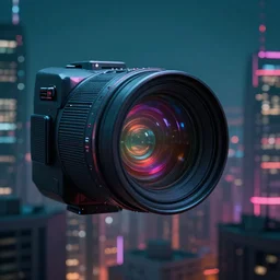 pinhole camera of cyberpunk city