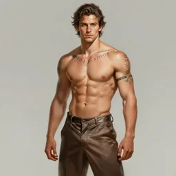 character concept portrait of Aaron Taylor Johnson as an adventurer. rune tattoos, fit, abs, elegant, silk pants, digital painting, concept art, smooth, sharp focus, illustration, from Metal Gear, by Ruan Jia and Mandy Jurgens and William-Adolphe Bouguereau, Artgerm