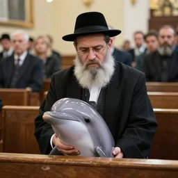 an orthodox jewish dolphin sitting at a synagogue for service