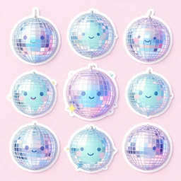 cute random, 7 0 s disco stickers, pastel colours, 8 k