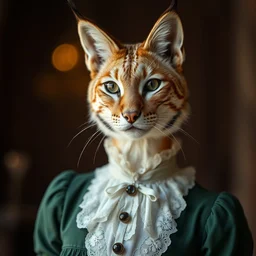annie leibovitz headshot of an anthropomorphic lynx humanoid female wearing a victorian era dress, bokeh, 5 0 mm