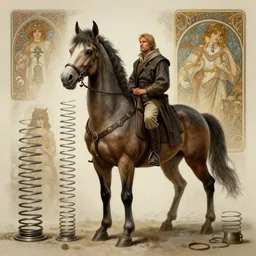 Centaur made of slinkies. Renowned character illustration by greg rutkowski, thomas kindkade, alphonse mucha, loish, norman rockwell. Trending on artstation 4k. Highly detailed. Dark Souls key art.