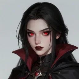 a digital art portrait of a young vampire witcher with red eyes character design from dark souls, blood mage paladin character sheet, 4 k, ultra detail, volumetric lighting, unreal engine, octane render