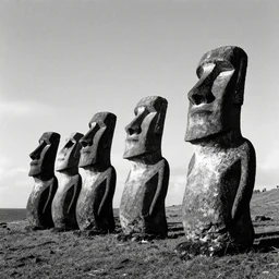 black and white noir film with moai