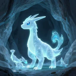 ( ice pokemon ) creature creature in a alaska cave, bioluminescent bioluminescent translucent translucent : : by michal karcz, daniel merriam, victo ngai and guillermo del toro : : ornate, dynamic, particulate, intricate, elegant, highly detailed, centered, artstation, smooth, sharp focus, octane render, 3 d