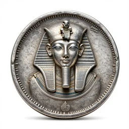 Old silver coin with many ornaments from ancient Egypt, highly detailed, concept art, 4k, artstation, cgsociety, octane render.