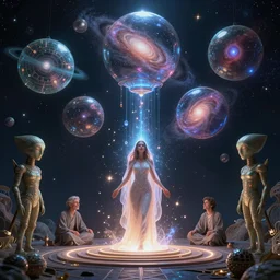 simulation theory, dream, machine, futurism, galaxy orbs, thoughts in the void, sparks, eternity, holy place, universe, magical, mysterious, coordinates, perfect woman, nebula giants, ancient aliens, energy generator, highly detailed, artstation, glow, art by vladimir motsar and ismail inceoglu and nicholas cort and paul pepera