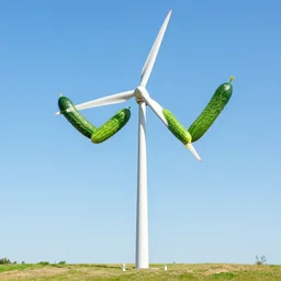 a wind turbine with cucumbers for arms
