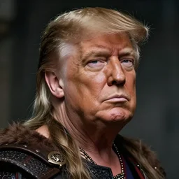 head and shoulders portrait of a barbarian, female, high fantasy, dnd, donald trump, trump, donald trump