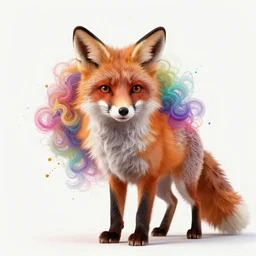 dreamy elegant 2 5 - year - old fox with otherworldly long curly hair abstract smoke, pixiv fanbox, natural light, maximalist rainbow color palette, splatter paint, pixar disney concept, graphic novel by fiona staples and dustin nguyen, peter elson alan bean wangechi mutu, clean cel shaded vector art, on artstation