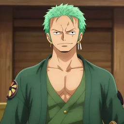 A full portrait photo of real-life zoro one piece, f/22, 35mm, 2700K, lighting.