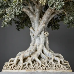 a stunning and hyperdetailed tree made with intricate roots made of marble sculpted by canova